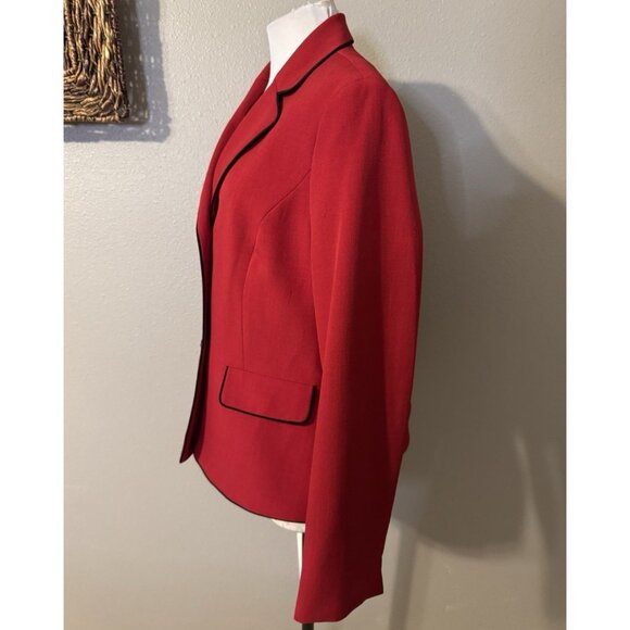 Kasper Suit Jacket Blazer 14 Red Black Trim Classic 3 Button Stretch - Picture 5 of 12